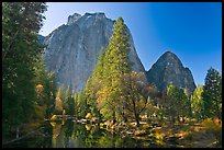 Merced River and Cathedral Rocks in autumn. Yosemite National Park, California, USA.
