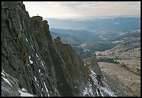 Cliffs on  North Face of Mount Hoffman with hiker standing on top. Yosemite National Park, California, USA. (color)