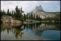 Upper Cathedral Lake and Cathedral Peak at dusk. Yosemite National Park ( color)
