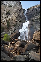 Boulders, Wapama Falls, and rock wall, Hetch Hetchy. Yosemite National Park, California, USA. (color)