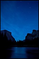 Yosemite Valley at night with stary sky. Yosemite National Park, California, USA.