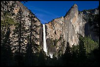 Bridalveil Fall and leaning tower, late afternoon. Yosemite National Park, California, USA.