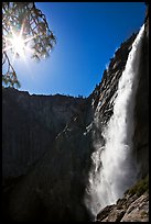 Upper Yosemite Fall and Sun. Yosemite National Park, California, USA.