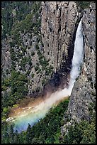Bridalveil Fall and rainbow from above. Yosemite National Park, California, USA.