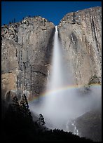 Space rainbow in Upper Yosemite Fall spray. Yosemite National Park, California, USA.