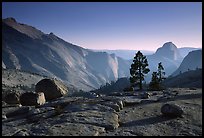 Erratic boulders, pines, Clouds rest and Half-Dome from Olmstedt Point, late afternoon. Yosemite National Park, California, USA. (color)