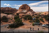 People walking in Devils Garden  Campground. Arches National Park, Utah, USA.