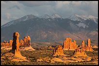 Fins and La Sal mountains. Arches National Park, Utah, USA. (color)