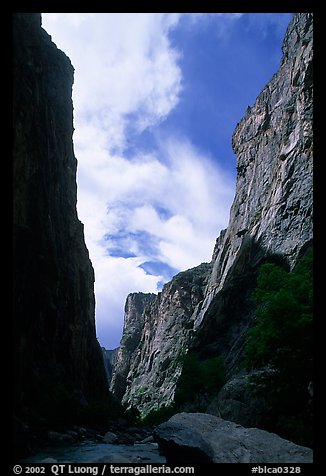 View of canyon walls from  Gunisson river. Black Canyon of the Gunnison National Park, Colorado, USA.