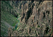 Rock spires and Gunisson River from above. Black Canyon of the Gunnison National Park, Colorado, USA. (color)