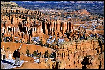 Hiker with panoramic view on Navajo Trail. Bryce Canyon National Park, Utah, USA. (color)