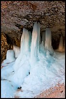 Thick ice stalictites in Mossy Cave. Bryce Canyon National Park, Utah, USA. (color)