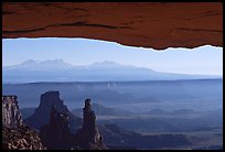 Mesa Arch, pinnacles, La Sal Mountains, early morning, Island in the sky. Canyonlands National Park ( color)