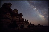 Dollhouse towers and Milky Way, Maze District. Canyonlands National Park, Utah, USA. (color)