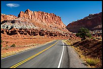 Road and cliffs. Capitol Reef National Park, Utah, USA.
