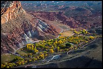 Fruita campground from above in autumn. Capitol Reef National Park, Utah, USA.
