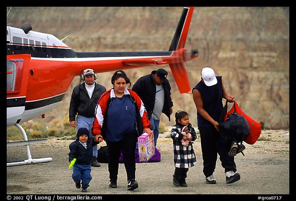 Havasu Indians commute by helicopter to roadless village in Havasu Canyon. Grand Canyon National Park, Arizona, USA.