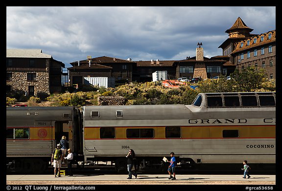 Grand Canyon train and El Tovar Hotel. Grand Canyon National Park (color)