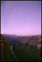 Star trails and narrow gorge of  Colorado River at Toroweap. Grand Canyon National Park, Arizona, USA.