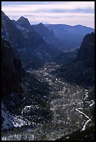 Zion Canyon from  summit of Angel's landing, mid-day. Zion National Park, Utah, USA.