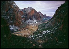 Zion Canyon from  West Rim Trail, stormy evening. Zion National Park, Utah, USA.