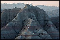 Tall eroded buttes and peaks. Badlands National Park, South Dakota, USA. (color)
