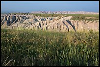 Mixed grass prairie alternating with badlands. Badlands National Park, South Dakota, USA. (color)