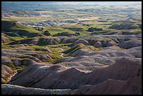 Buttes and grassy areas in Badlands Wilderness. Badlands National Park, South Dakota, USA. (color)