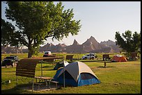 Tent camping. Badlands National Park, South Dakota, USA.