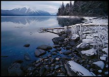 Snowy shoreline of Lake Mc Donald in winter. Glacier National Park ( color)