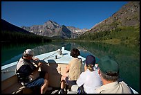 Riding the tour boat on Lake Josephine. Glacier National Park, Montana, USA. (color)