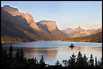 St Mary Lake, Wild Goose Island, sunrise. Glacier National Park, Montana, USA. (color)