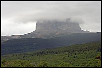 Chief Mountain, with top in the clouds. Glacier National Park, Montana, USA. (color)