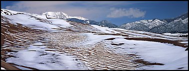 Melting snow on sand dunes. Great Sand Dunes National Park (Panoramic color)