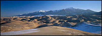Sand dunes and Sangre de Christo mountains in winter. Great Sand Dunes National Park (Panoramic color)