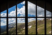 View from inside Alpine Visitor Center. Rocky Mountain National Park, Colorado, USA.
