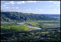 Little Missouri river at Oxbow overlook. Theodore Roosevelt National Park, North Dakota, USA. (color)