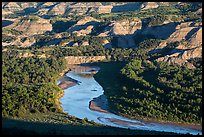 Little Missouri river bend and badlands in summer. Theodore Roosevelt National Park, North Dakota, USA. (color)