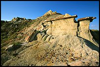 Erosion formations with caprocks, South Unit. Theodore Roosevelt National Park, North Dakota, USA. (color)