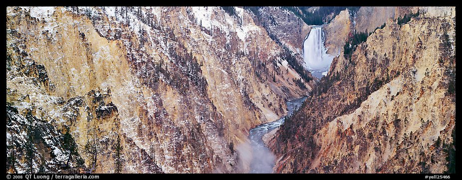 Yellowstone River falls in early winter. Yellowstone National Park, Wyoming, USA.