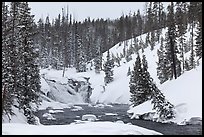 Lewis Falls in winter. Yellowstone National Park, Wyoming, USA.