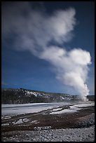 Plume, Old Faithful geyser, winter night. Yellowstone National Park, Wyoming, USA. (color)