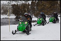 Snowmobile riders. Yellowstone National Park, Wyoming, USA. (color)