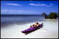 Kayaker relaxing on Elliott Key. Biscayne National Park, Florida, USA. (color)