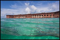 Split view of Fort Jefferson and water with fish. Dry Tortugas National Park ( color)