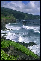 Seascape with waves and coastline, and cliffs,  Kipahulu. Haleakala National Park, Hawaii, USA. (color)