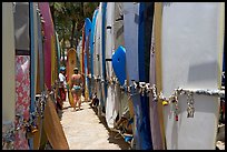 Racks of surfboards. Waikiki, Honolulu, Oahu island, Hawaii, USA