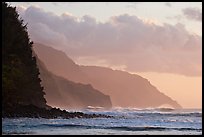 Na Pali Coast seen from Kee Beach, sunset. Kauai island, Hawaii, USA (color)
