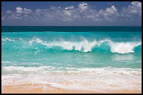 Breaking wave and turquoise waters, Haena Beach Park. North shore, Kauai island, Hawaii, USA