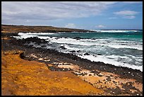 Colorful shale and ocean with surf, South Point. Big Island, Hawaii, USA (color)